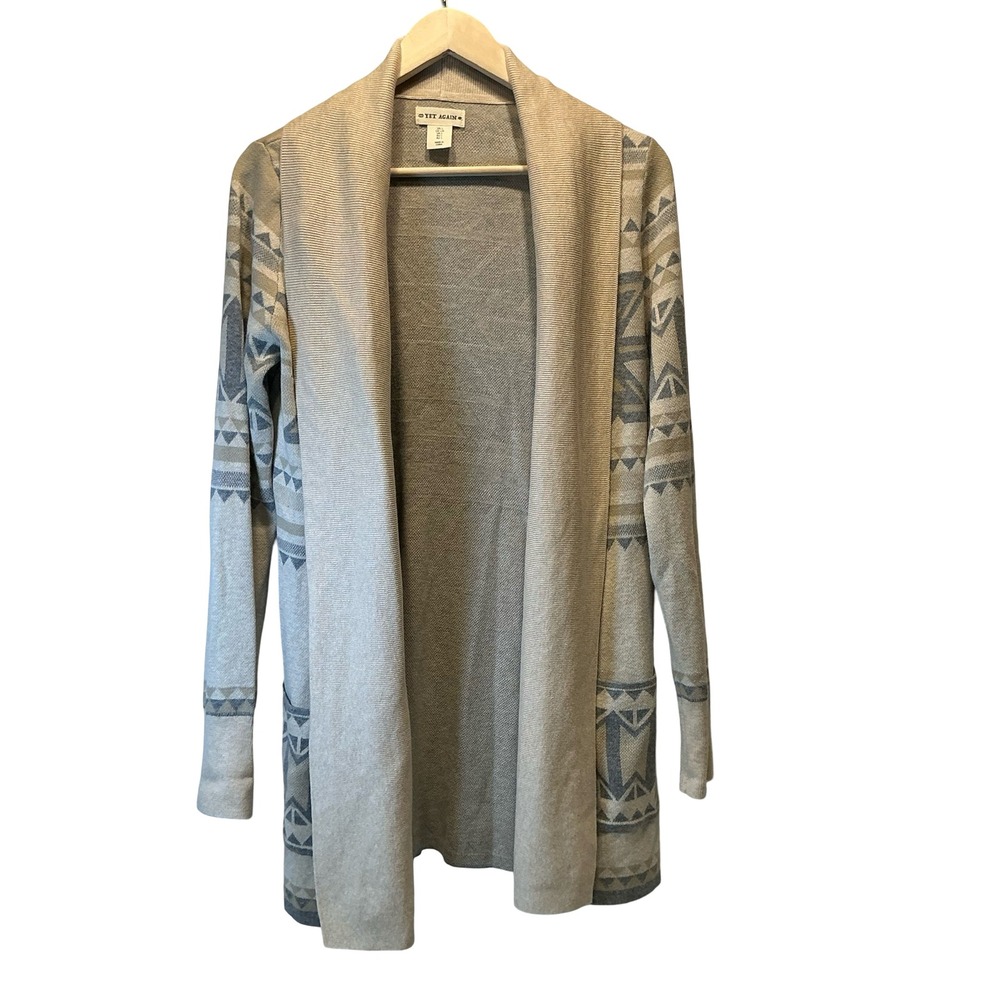 YET AGAIN Geometric Print Open Front Long Sleeve Cardigan‎ Sweater Women's Large